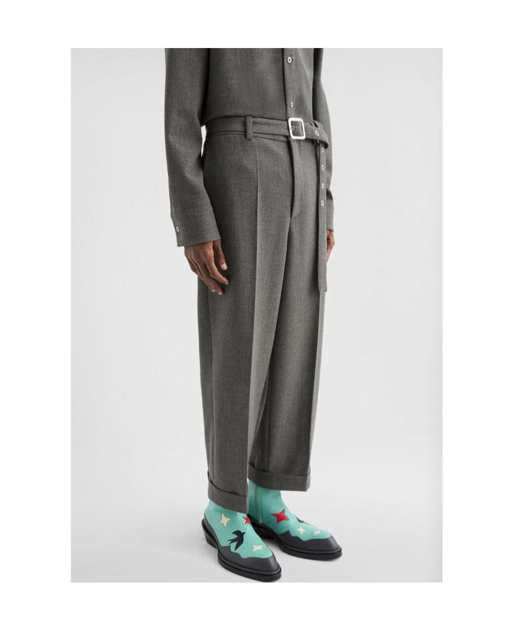 Jil Sander Gray Pressed Crease Belted Pants for men