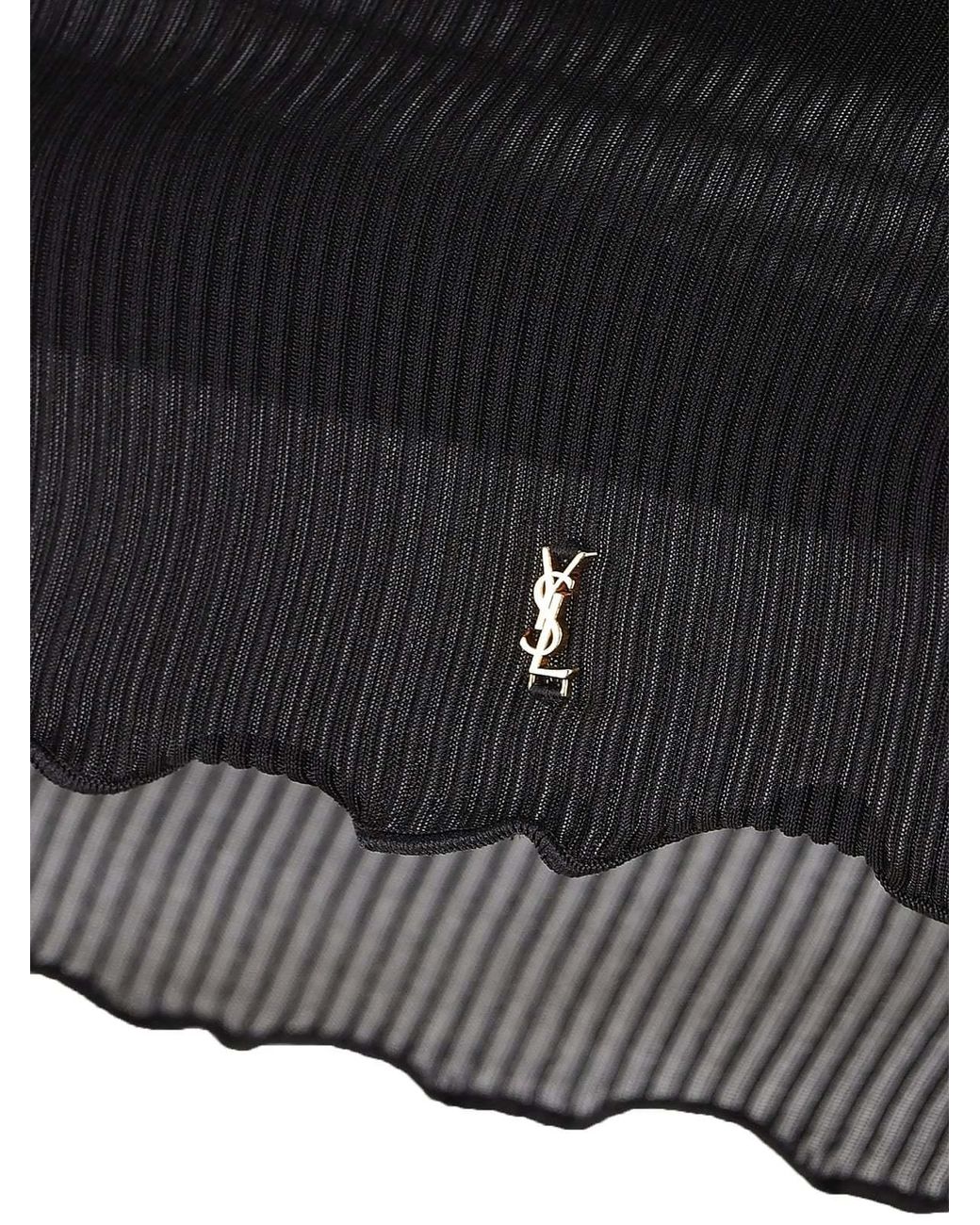 Saint Laurent Black Cassandre V-Neck Ribbed Top