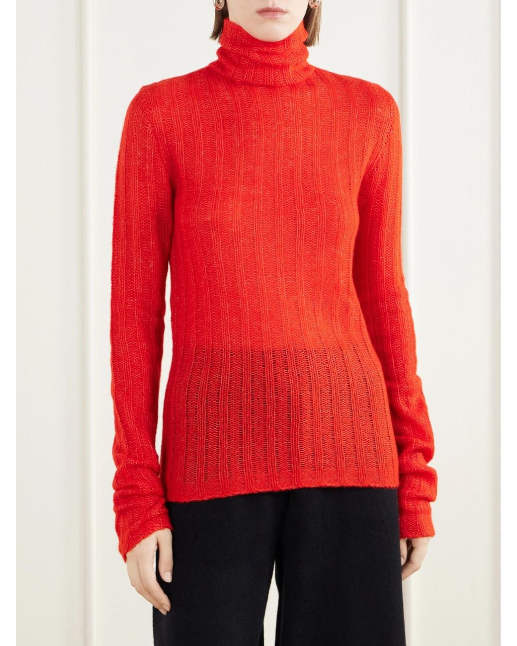 Lisa Yang Red Ribbed Cashmere And Silk-Blend Turtleneck Sweater