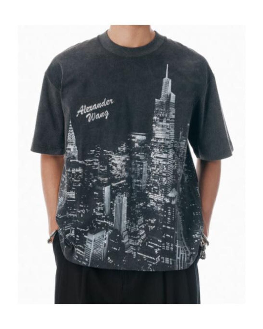Alexander Wang New York Skyline Crystal-Rhinestone T-Shirt in