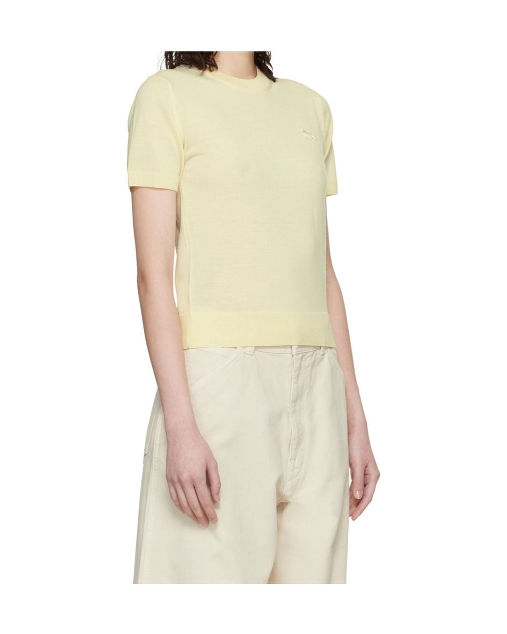 Maison Kitsuné Natural Short-Sleeved Wool Knit Sweater