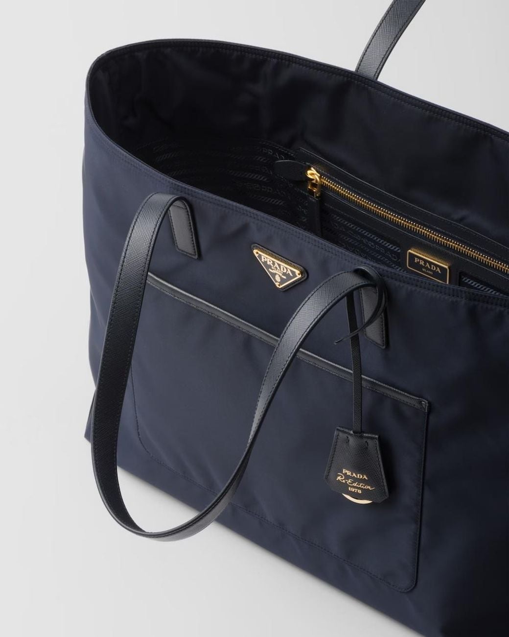 Prada Black Re-Edition 1978 Large Re-Nylon And Saffiano Leather Tote Bag