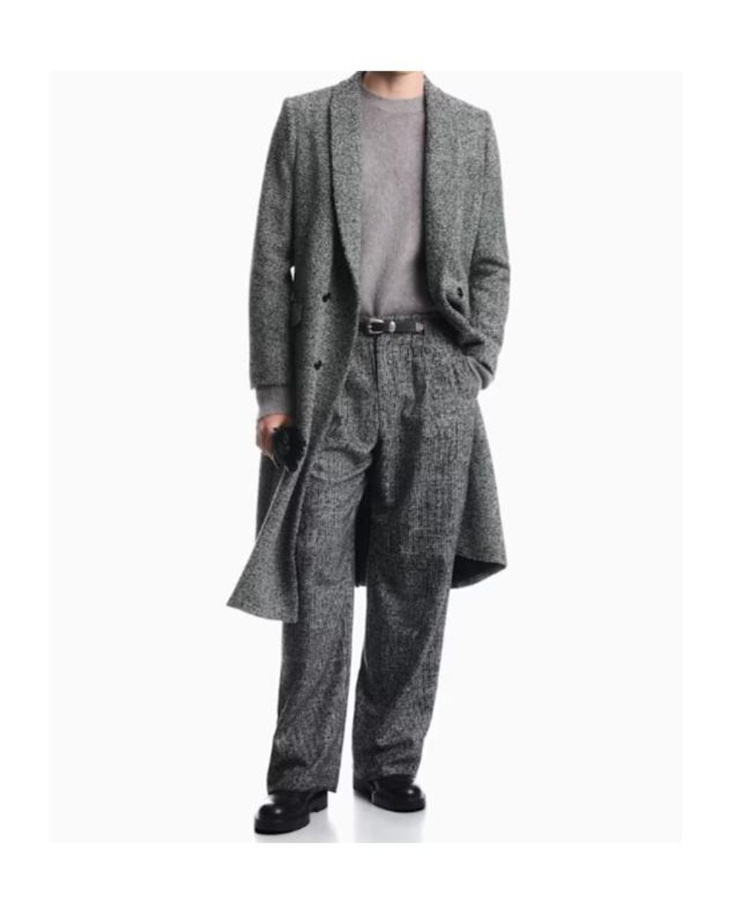 Emporio Armani Gray Patterned Pleated Trousers for men
