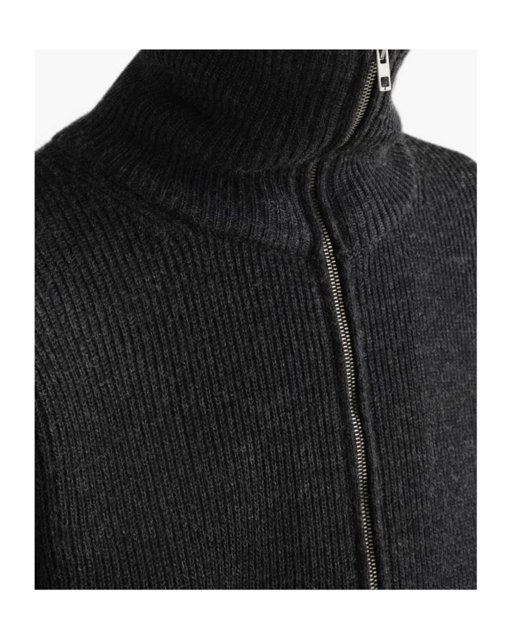 Lemaire Black Zip-Up Ribbed-Knit Cardigan for men