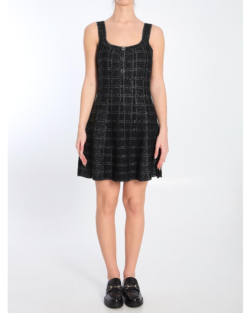 Gucci Black Lamé Check Jacquard Dress