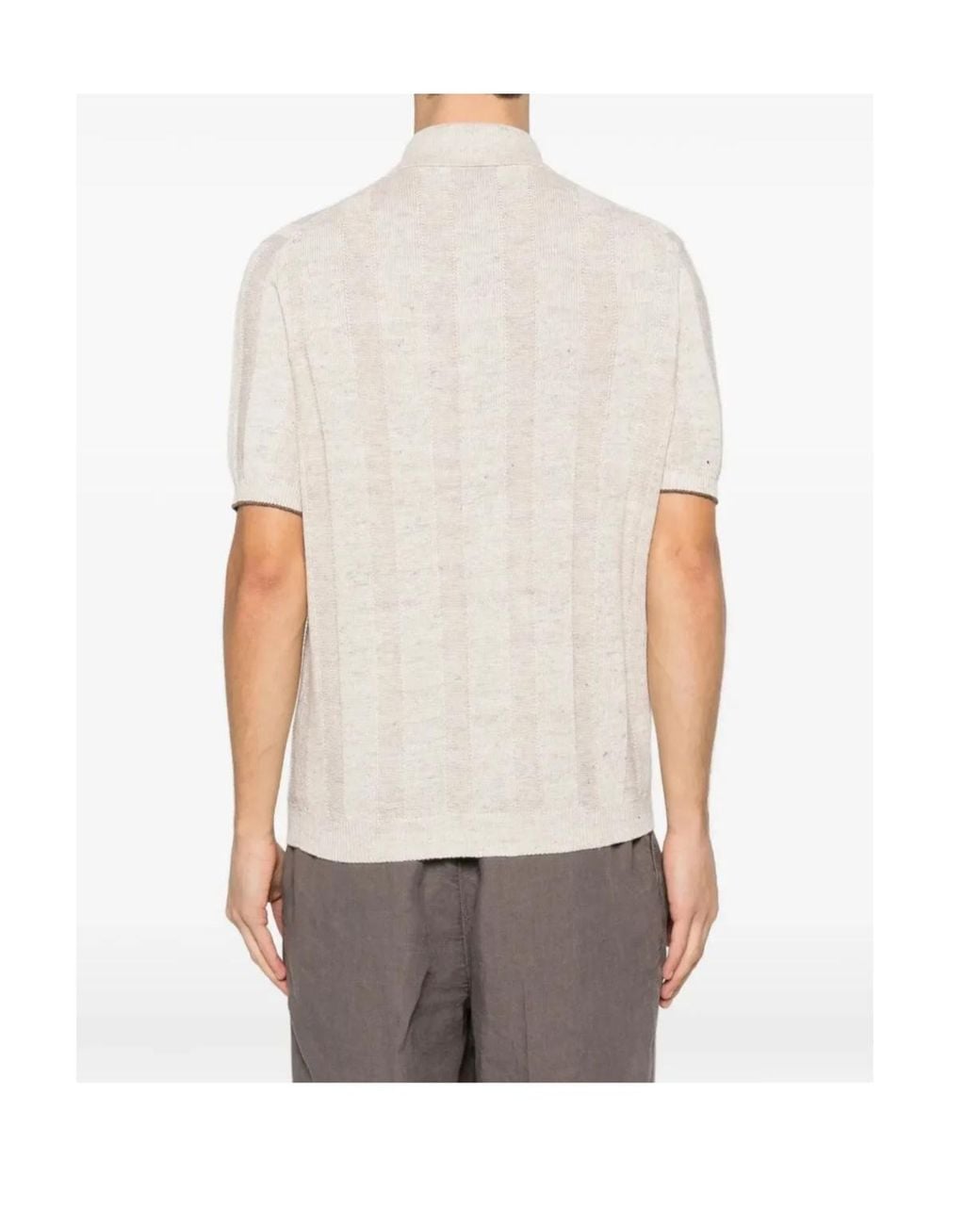 Brunello Cucinelli White Short-Sleeved Knitted Shirt for men
