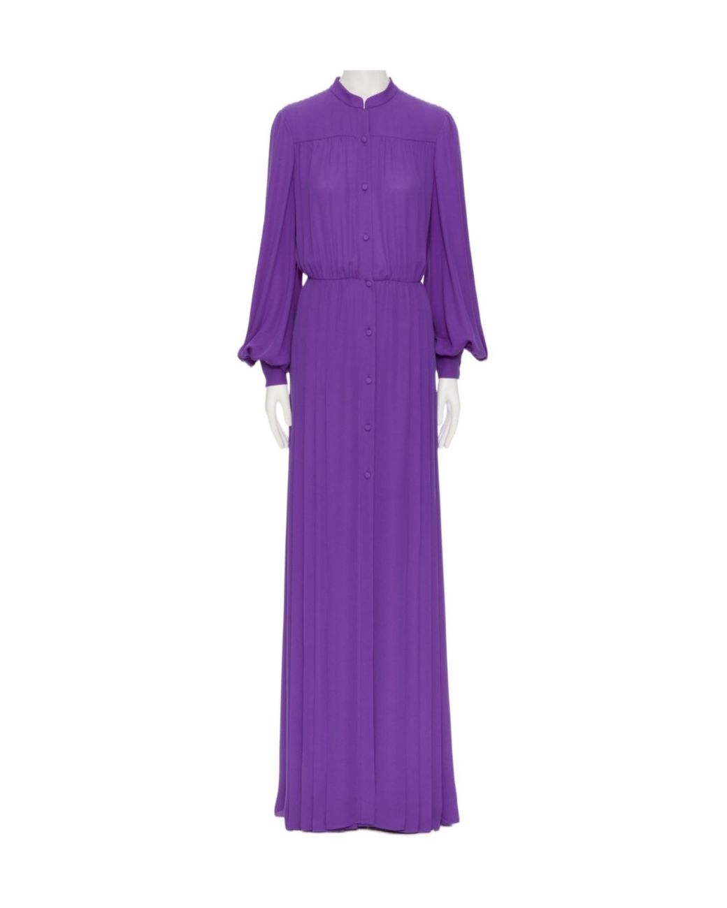 Valentino Purple Gathered Long-Sleeved Georgette Gown
