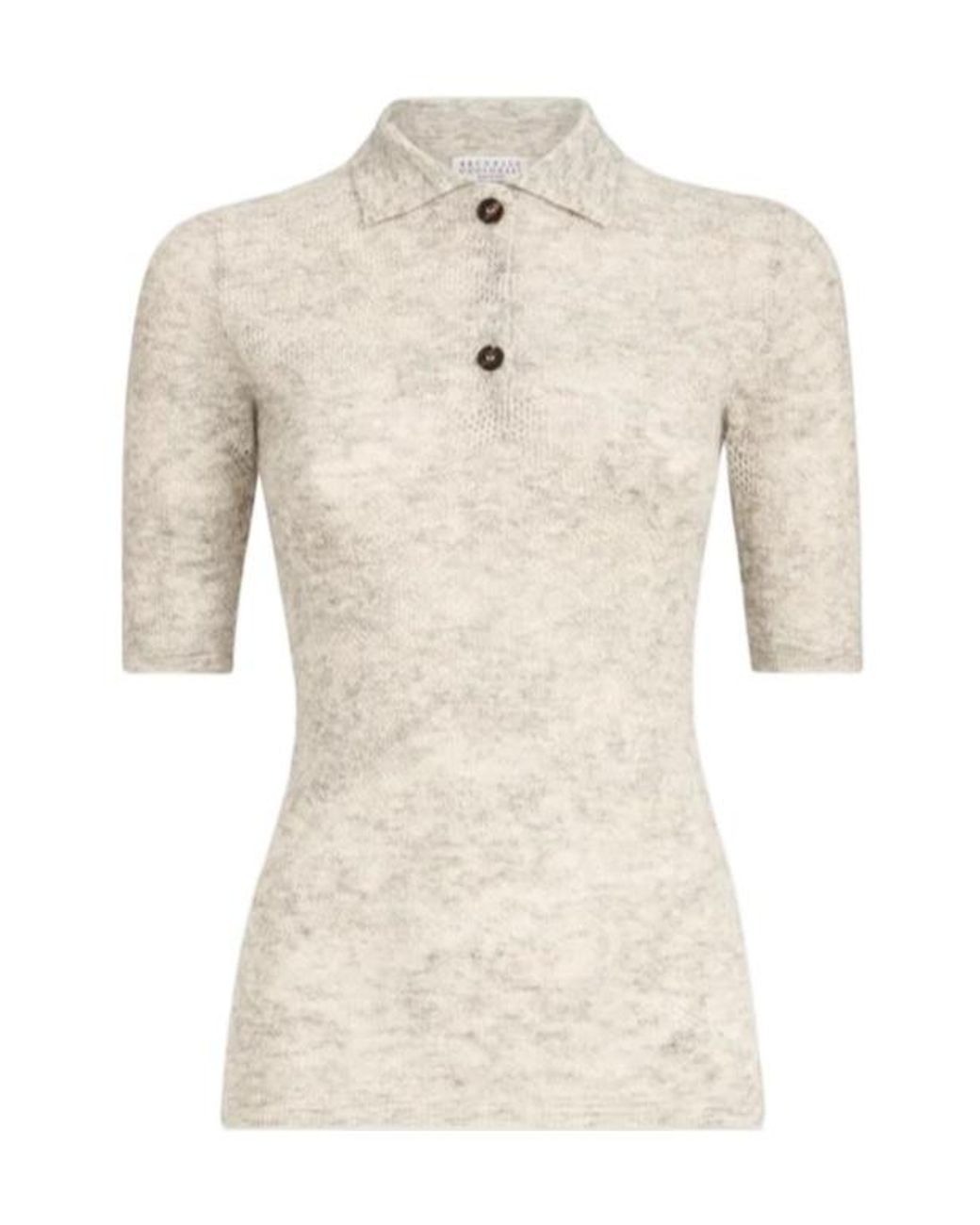 Brunello Cucinelli Natural Silk, Alpaca And Wool Flower Lace Knit Polo