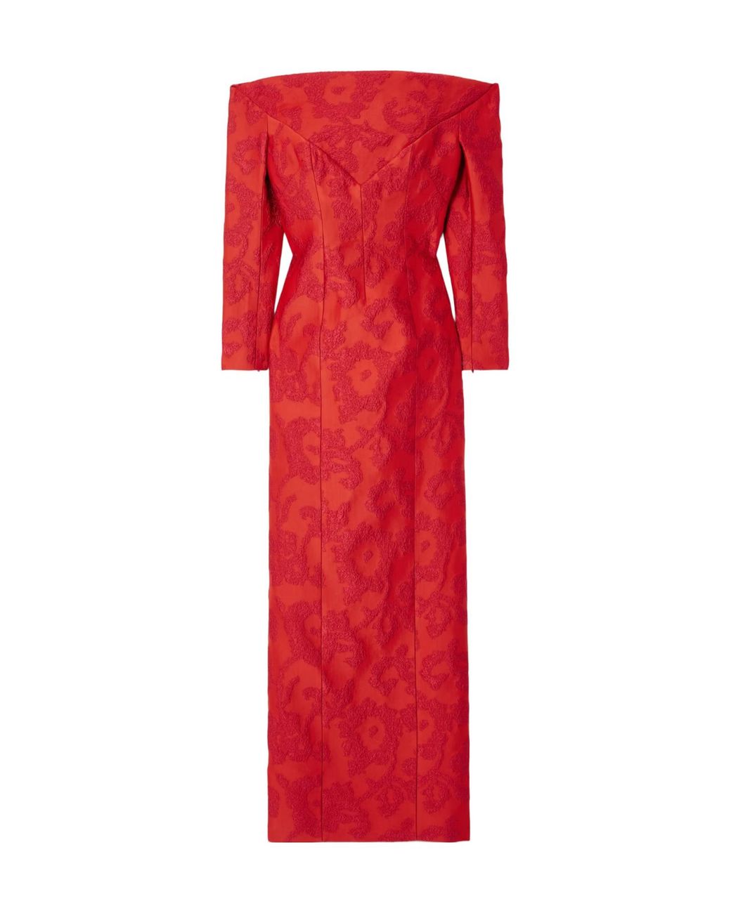 Emilia Wickstead Red Zarit Off-The-Shoulder Bouclé-Jacquard Maxi Dress