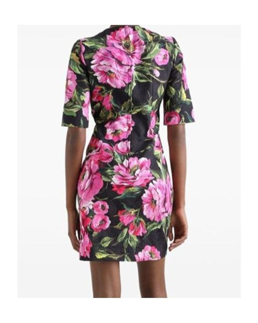 Dolce & Gabbana Pink Floral Printed Short-Sleeved Dress