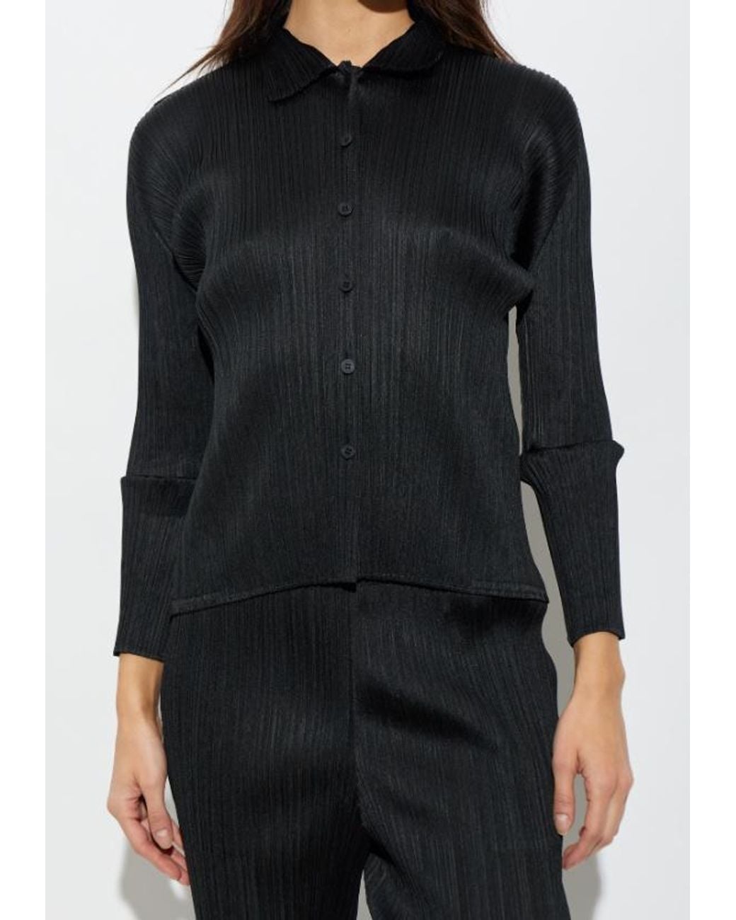 Pleats Please Issey Miyake Black Long-Sleeved Pleated Cardigan