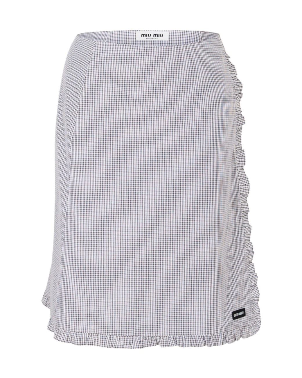 Miu Miu Gray Plaid Midi Skirt