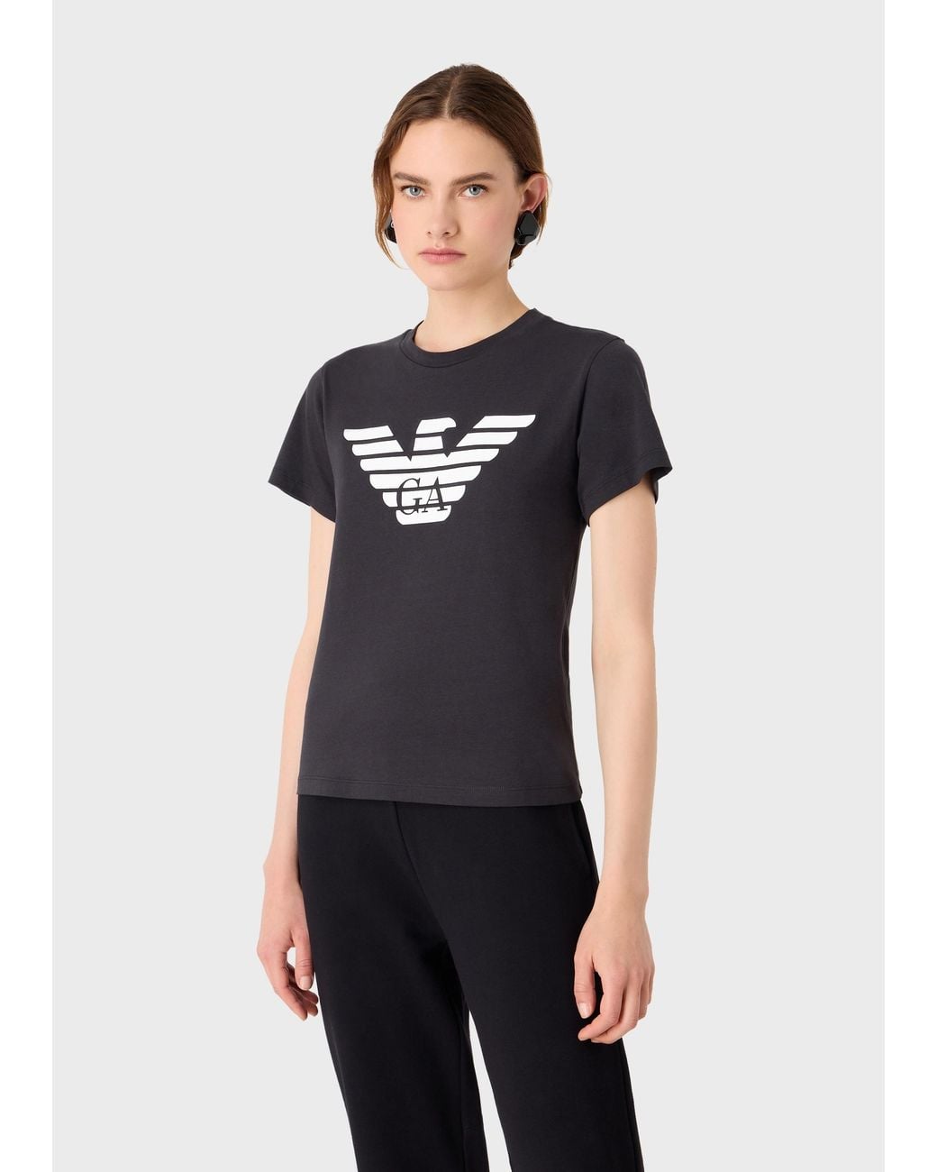 Emporio Armani Black Logo Printed Crewneck T-Shirt