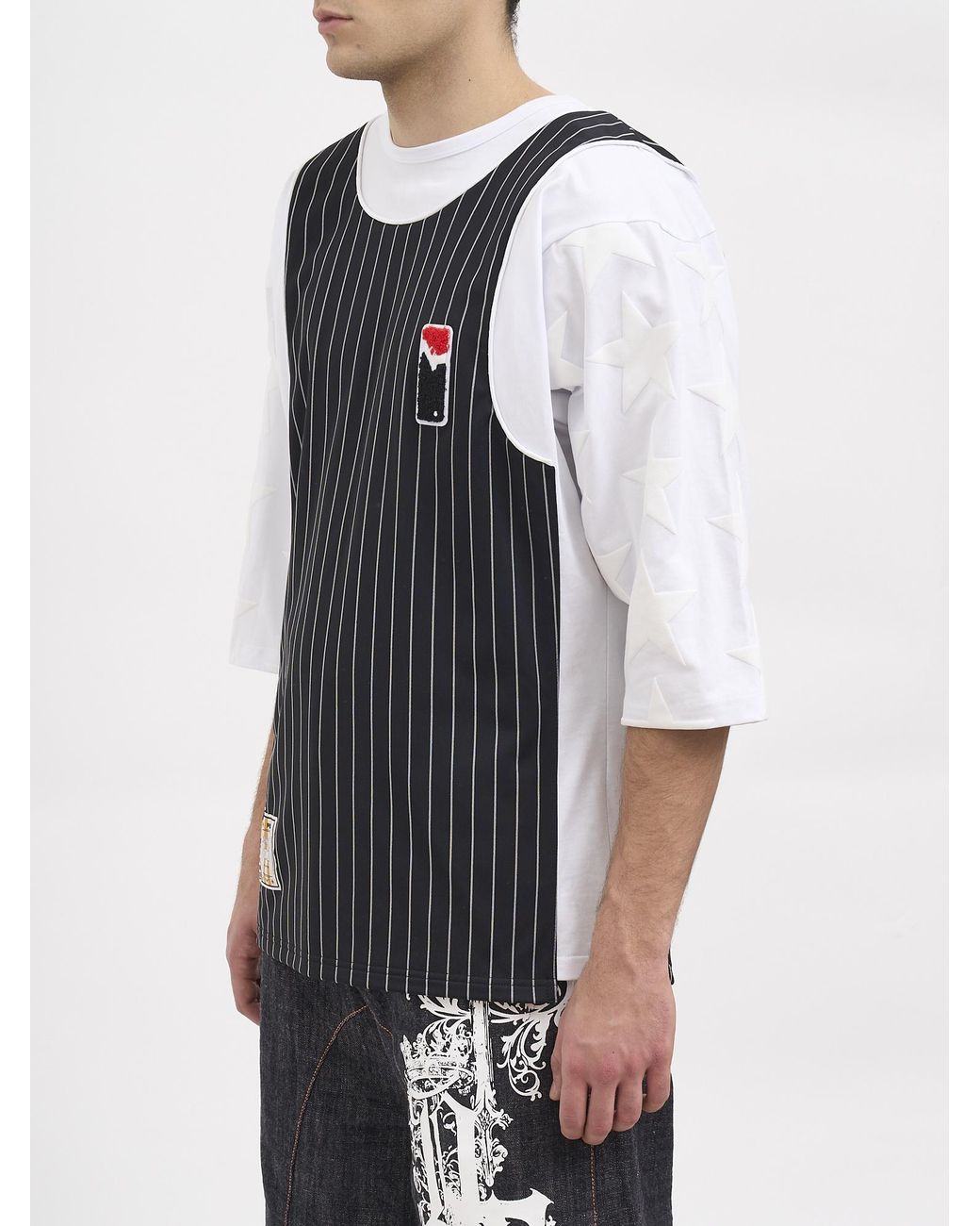 PDF CHANNEL Black Pdf Pinstripe Layered Logo T-Shirt for men
