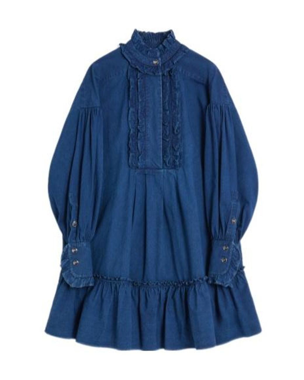 Valentino Blue Ruffled Long-Sleeved Denim Dress