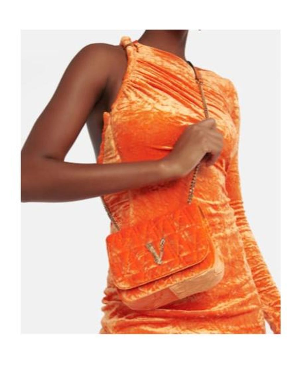 Versace Orange Virtus Small Velvet Shoulder Bag