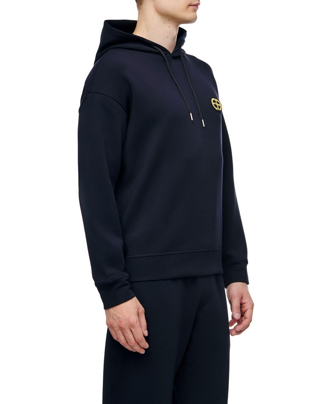 Emporio Armani Blue Logo-Print Long-Sleeve Hoodie for men
