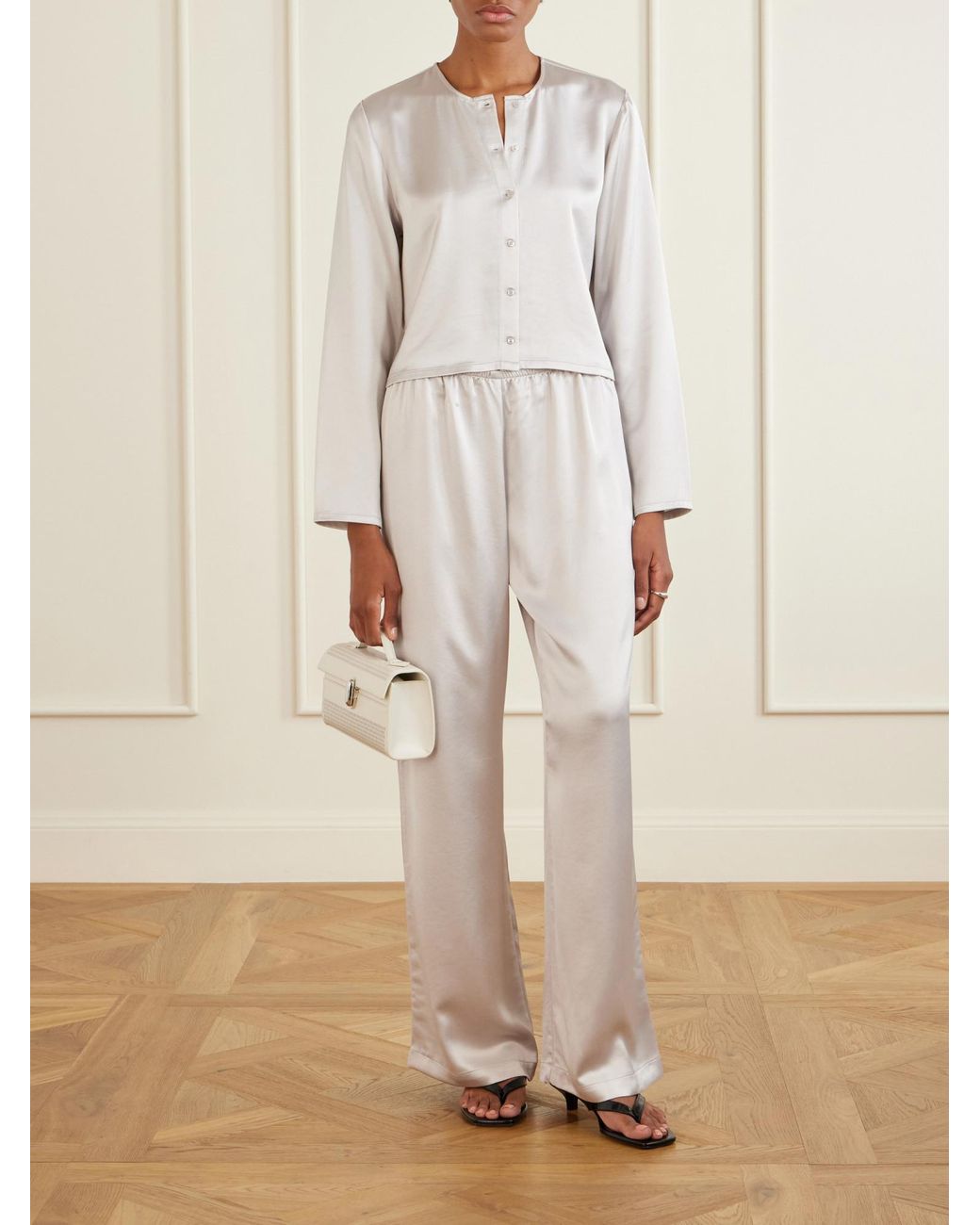 Leset White Barb Satin Wide-Leg Pants