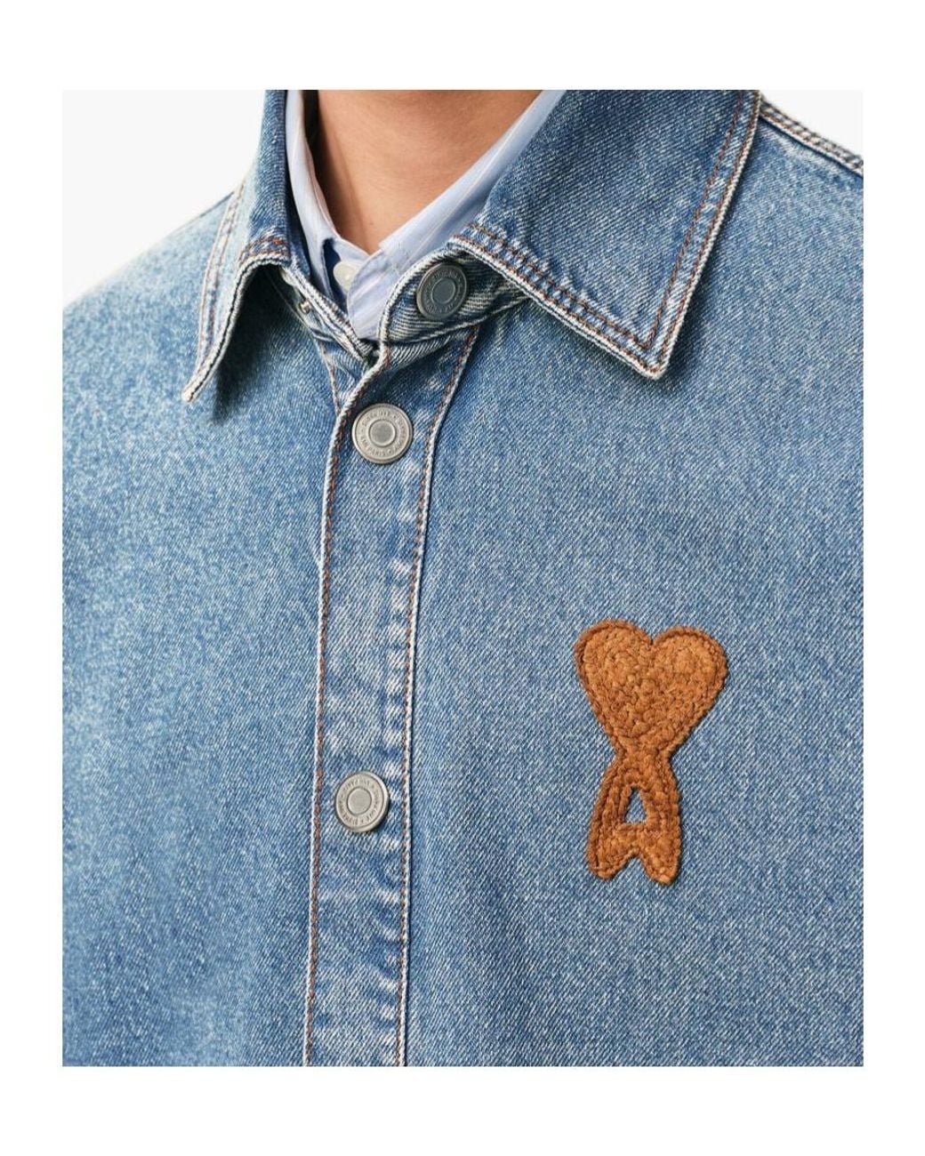 AMI Blue Ami Long Sleeved Denim Overshirt for men