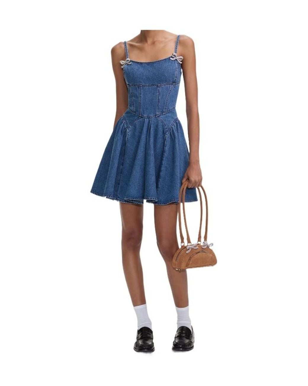 Self-Portrait Blue Lightweight Denim Flared Mini Dress