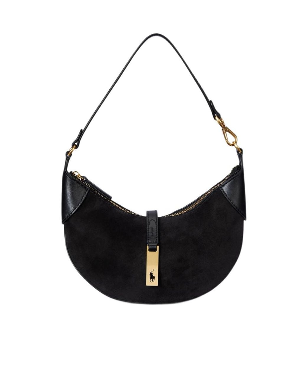 Ralph Lauren Black Polo Half-Moon Shoulder Bag