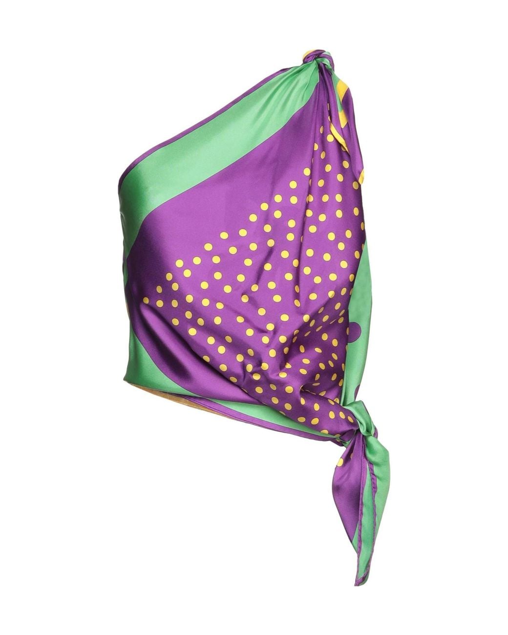 Dolce & Gabbana Green Polka-Dot One-Shoulder Satin Top