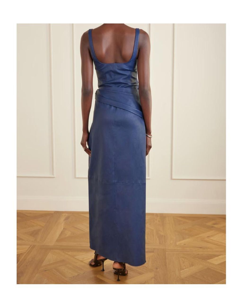 Jonathan Simkhai Blue Lyle Draped Leather Long Dress