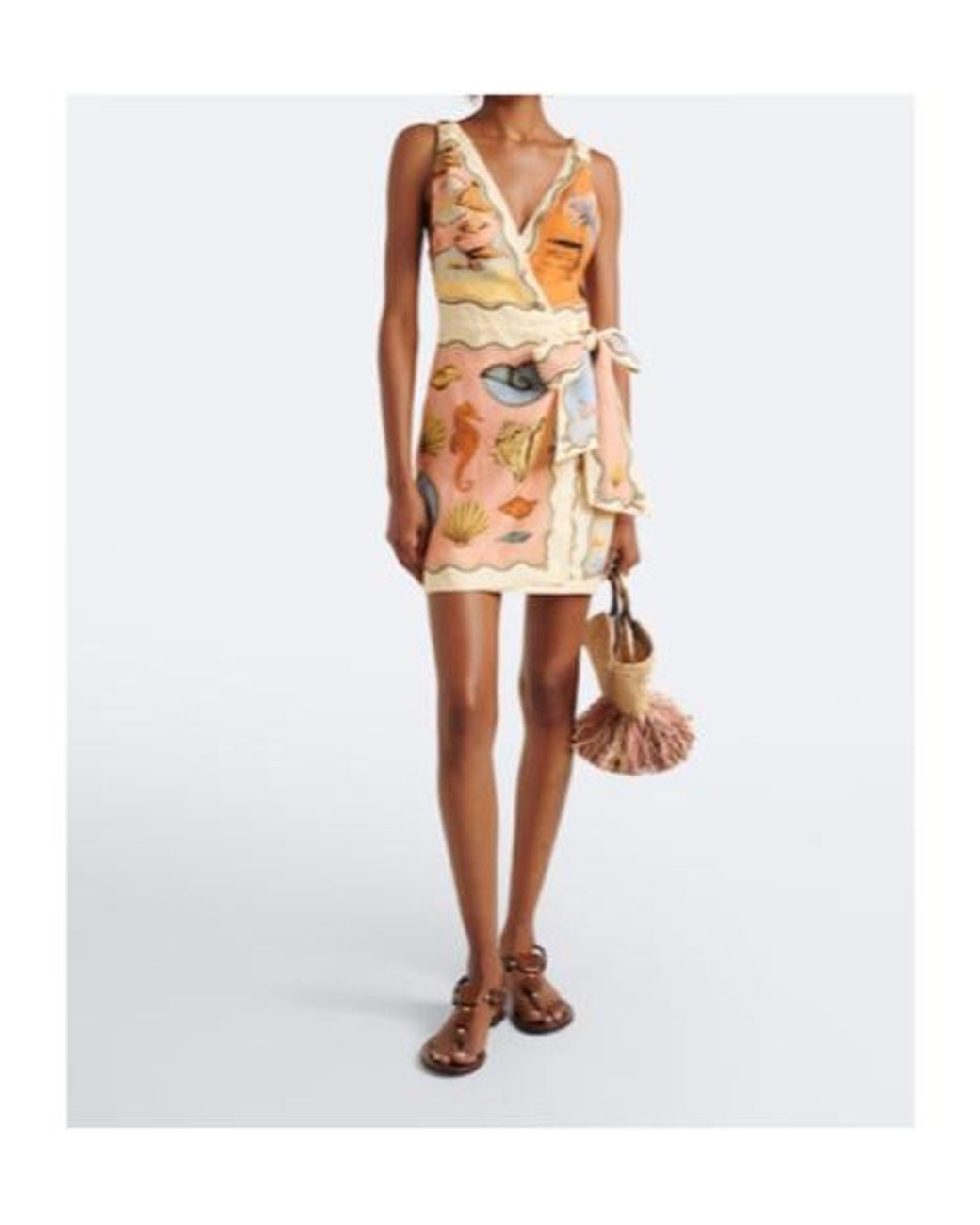 Farm Rio Metallic Rio Souvenir Printed Linen Minidress