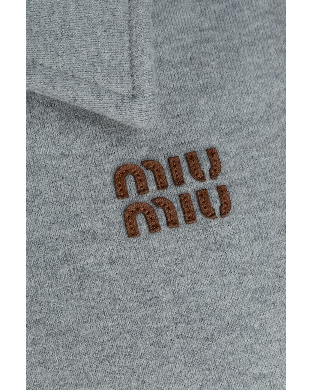 Miu Miu Blue Long-Sleeved Cropped Polo Shirt