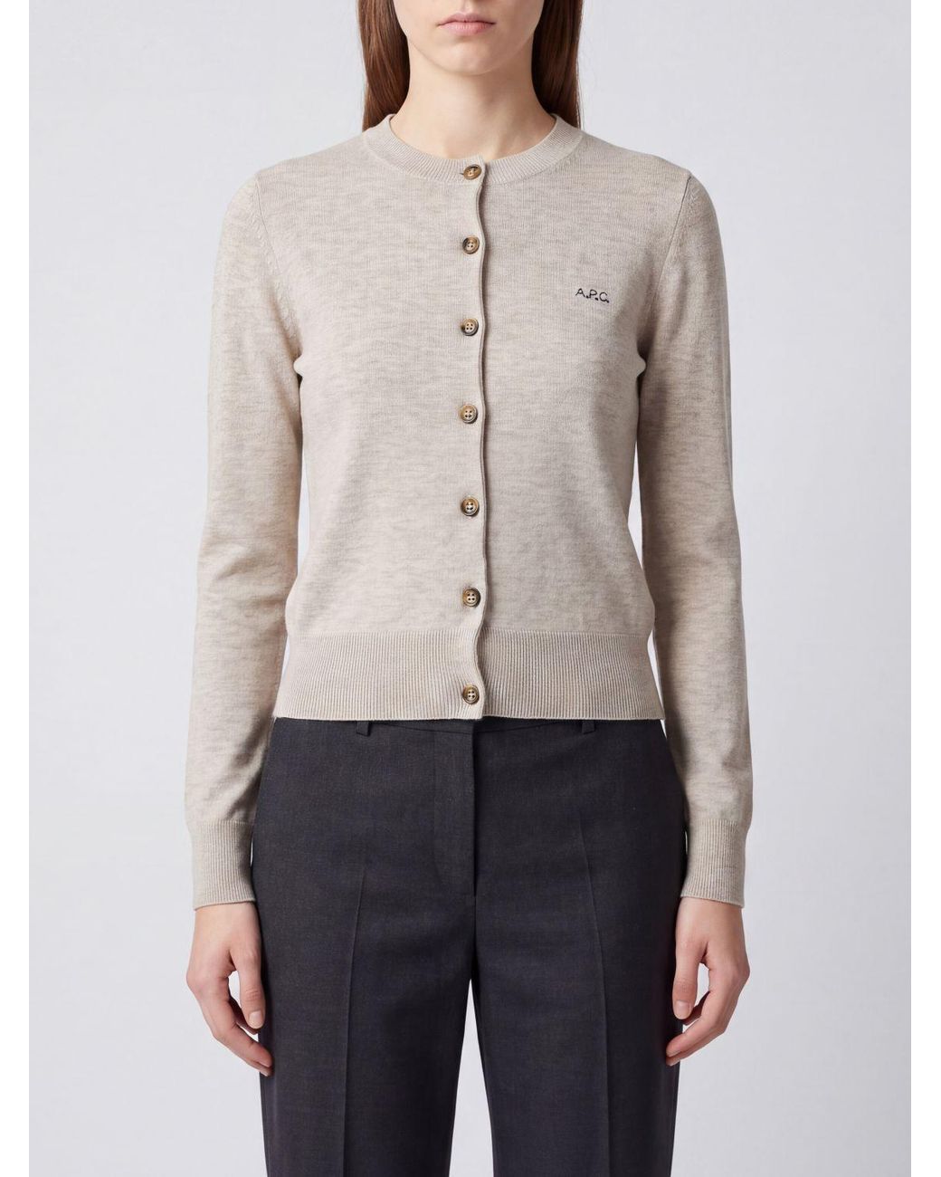 A.P.C. Gray Logo Detailed Buttoned Cardigan