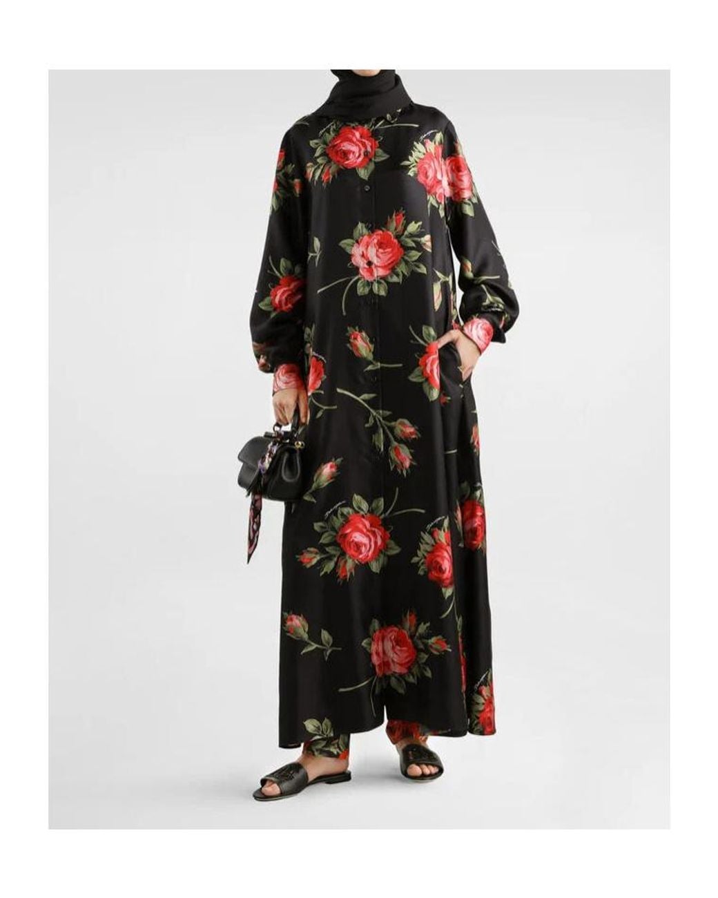 Dolce & Gabbana Red Satin Floral Drawstring Trousers