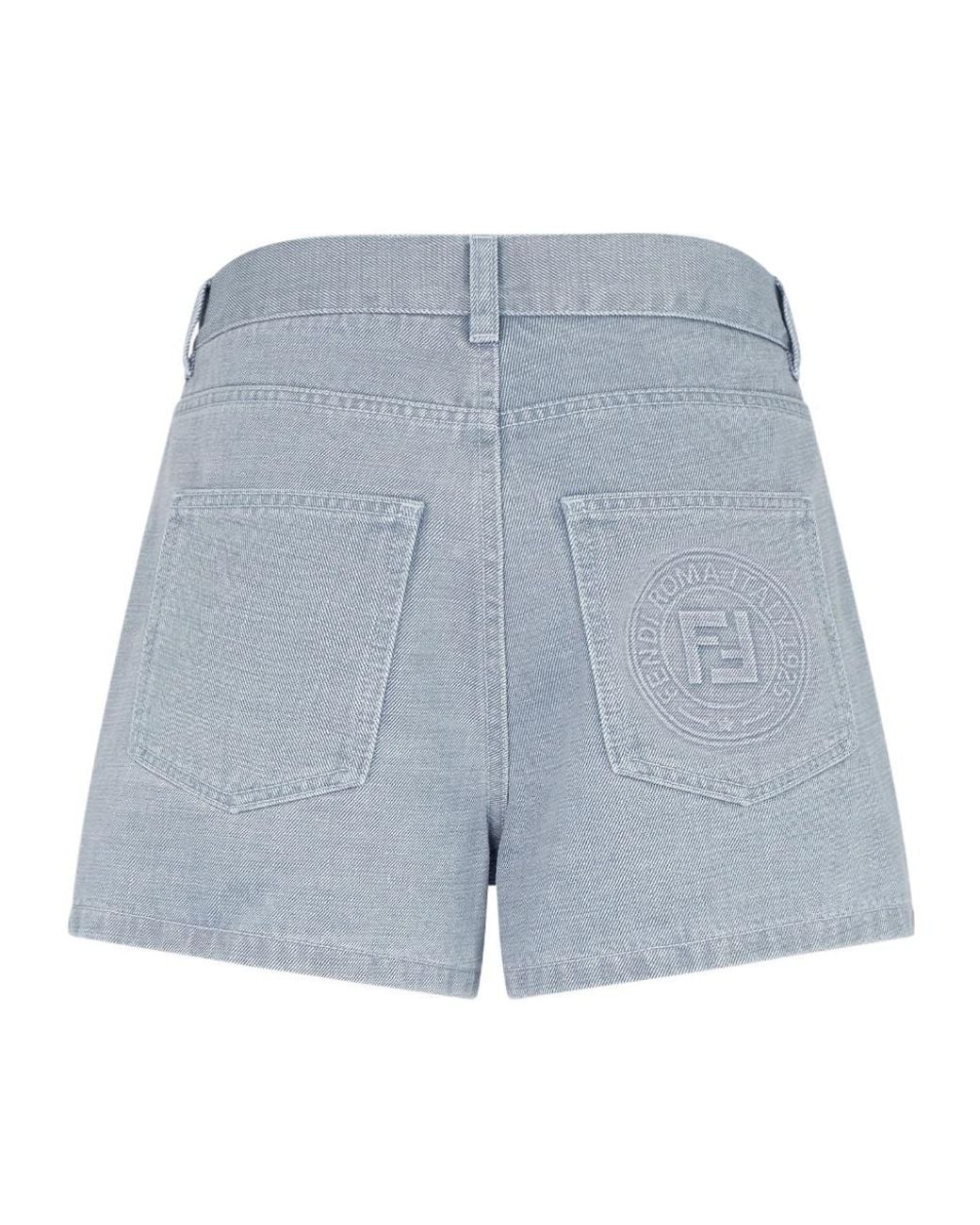 Fendi Blue Ff Embossed Denim Shorts