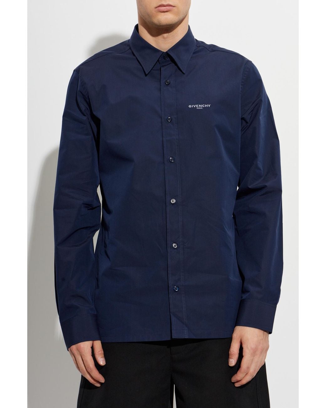 Givenchy Blue Embroidered Logo Shirt for men
