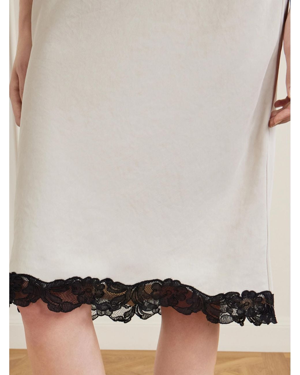 Maria McManus Gray Lace-Trimmed Satin Midi Skirt