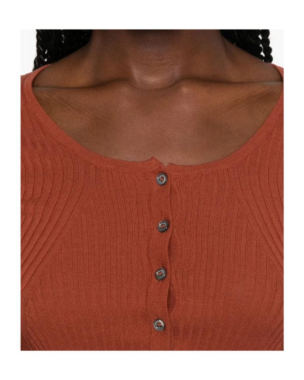 Roberto Collina Brown Ribbed-Knit Button-Up T-Shirt