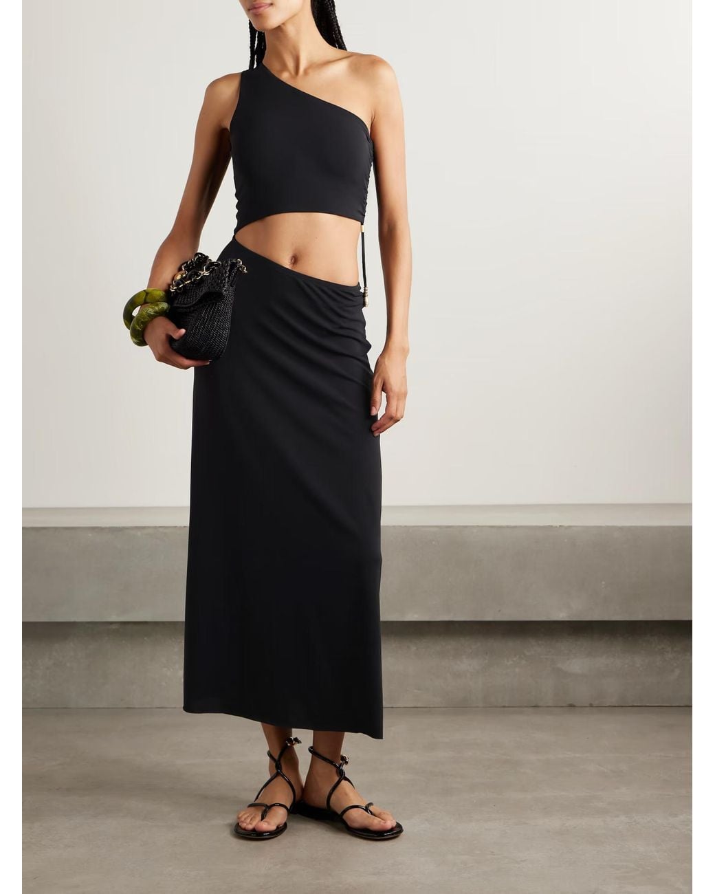 Eres Black Legende One-Shoulder Embellished Cutout Stretch-Jersey Maxi Dress