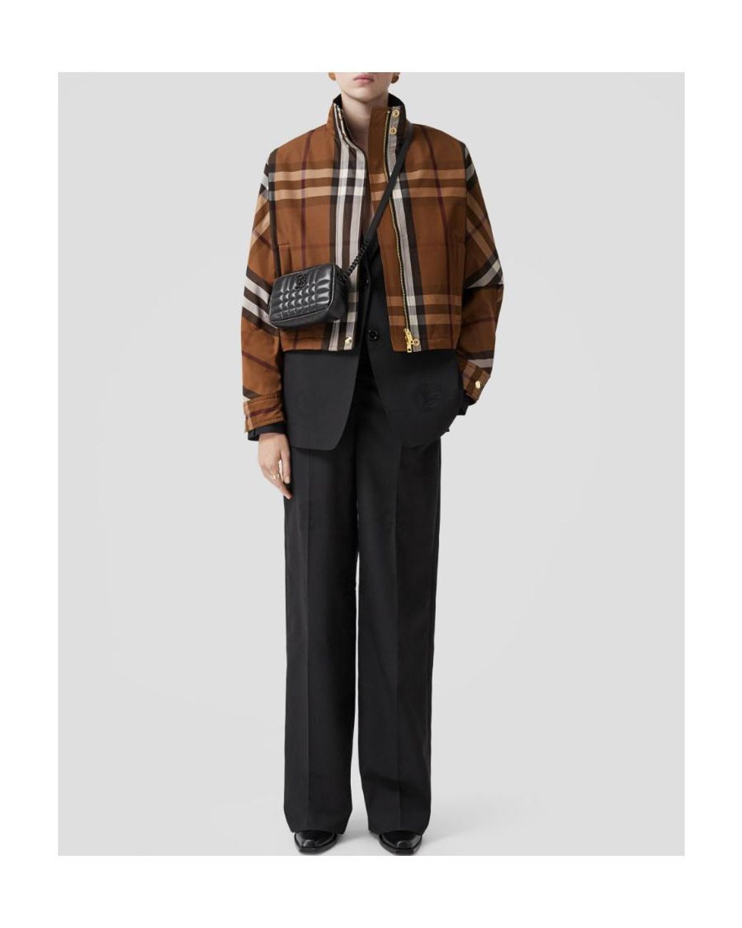 Burberry Brown Check Pattern Zip-Up Jacket