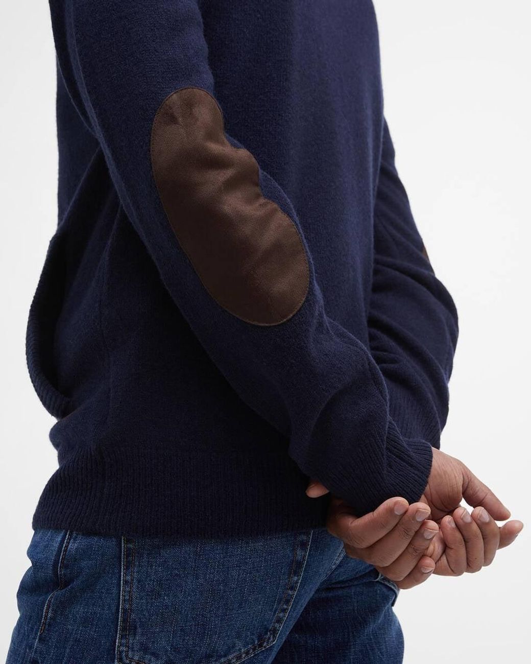 Barbour Blue Essential Elbow-Patch Cardigan for men