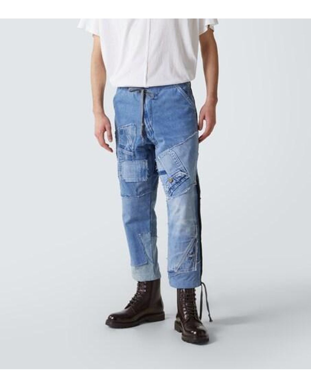 Greg Lauren Blue Patchwork Straight Jeans for men