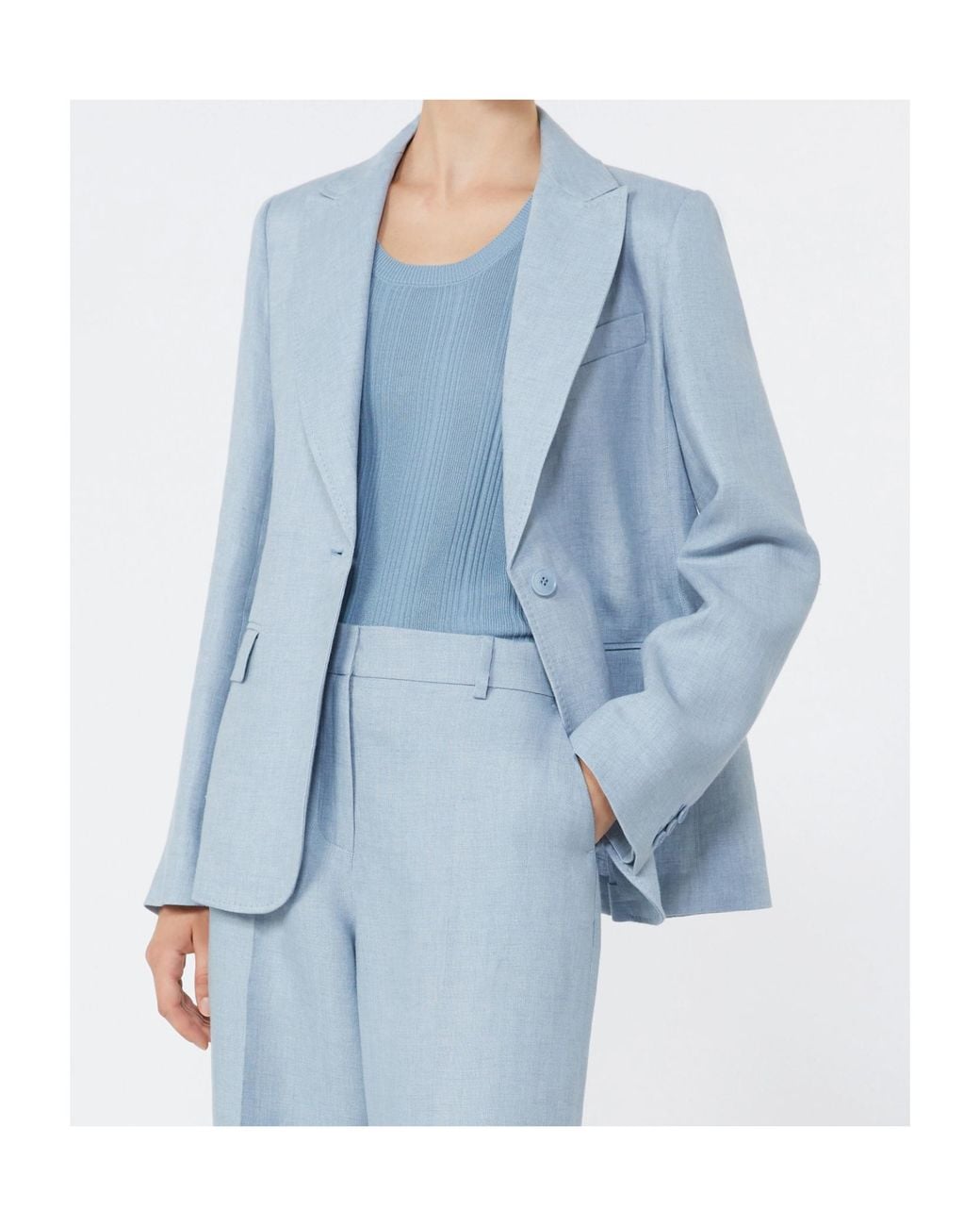 Weekend by Maxmara Blue Single-Breasted Linen Blazer