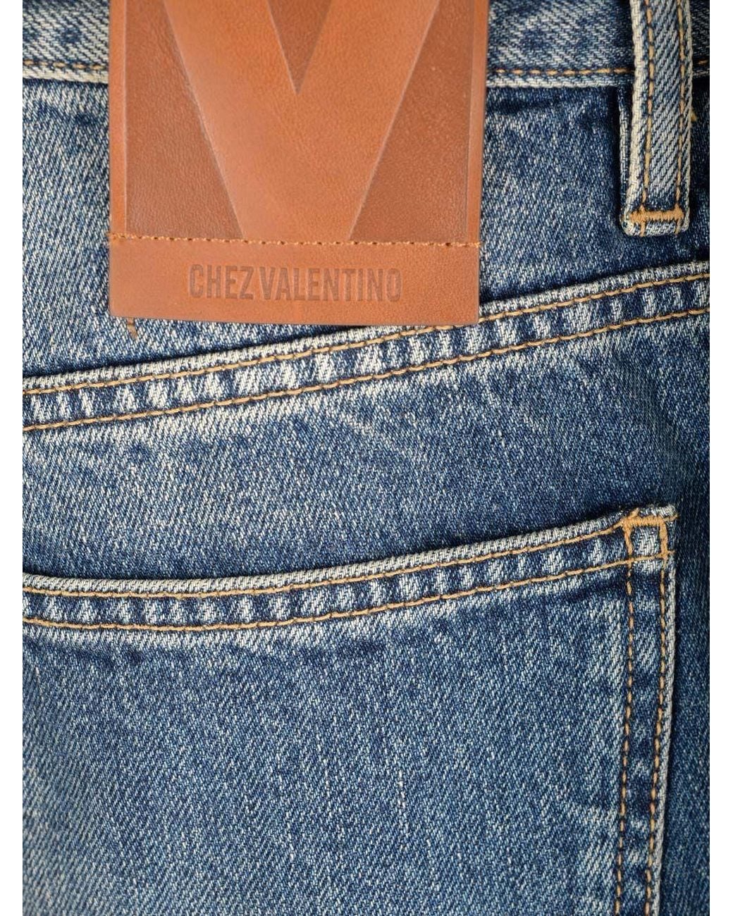 Valentino Blue Logo Patch Straight Leg Jeans for men