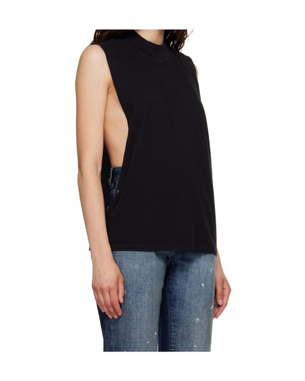 MM6 by Maison Margiela Black Cotton Jersey Sleeveless Top