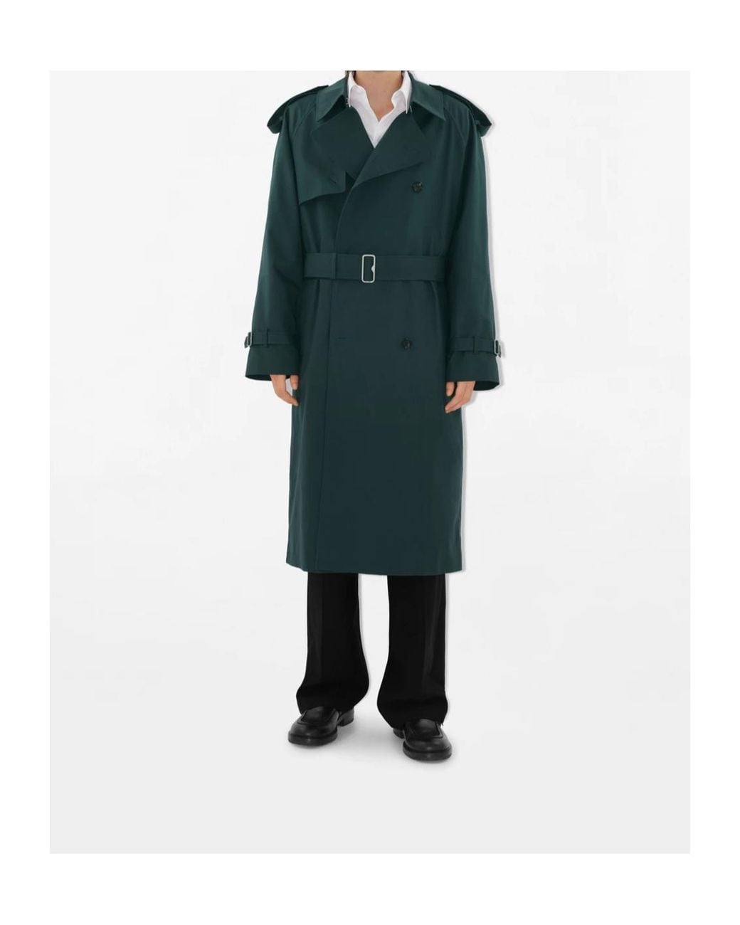 Burberry Green Double Breasted Belted Long Trench Coat for men