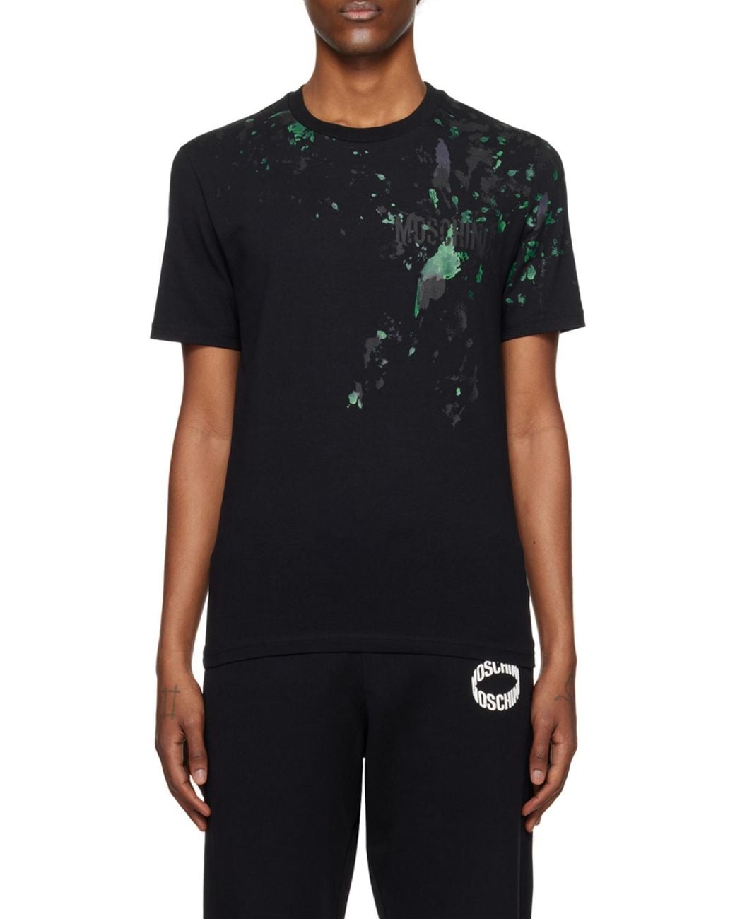 Moschino Black Round Collar Printed T-Shirt for men