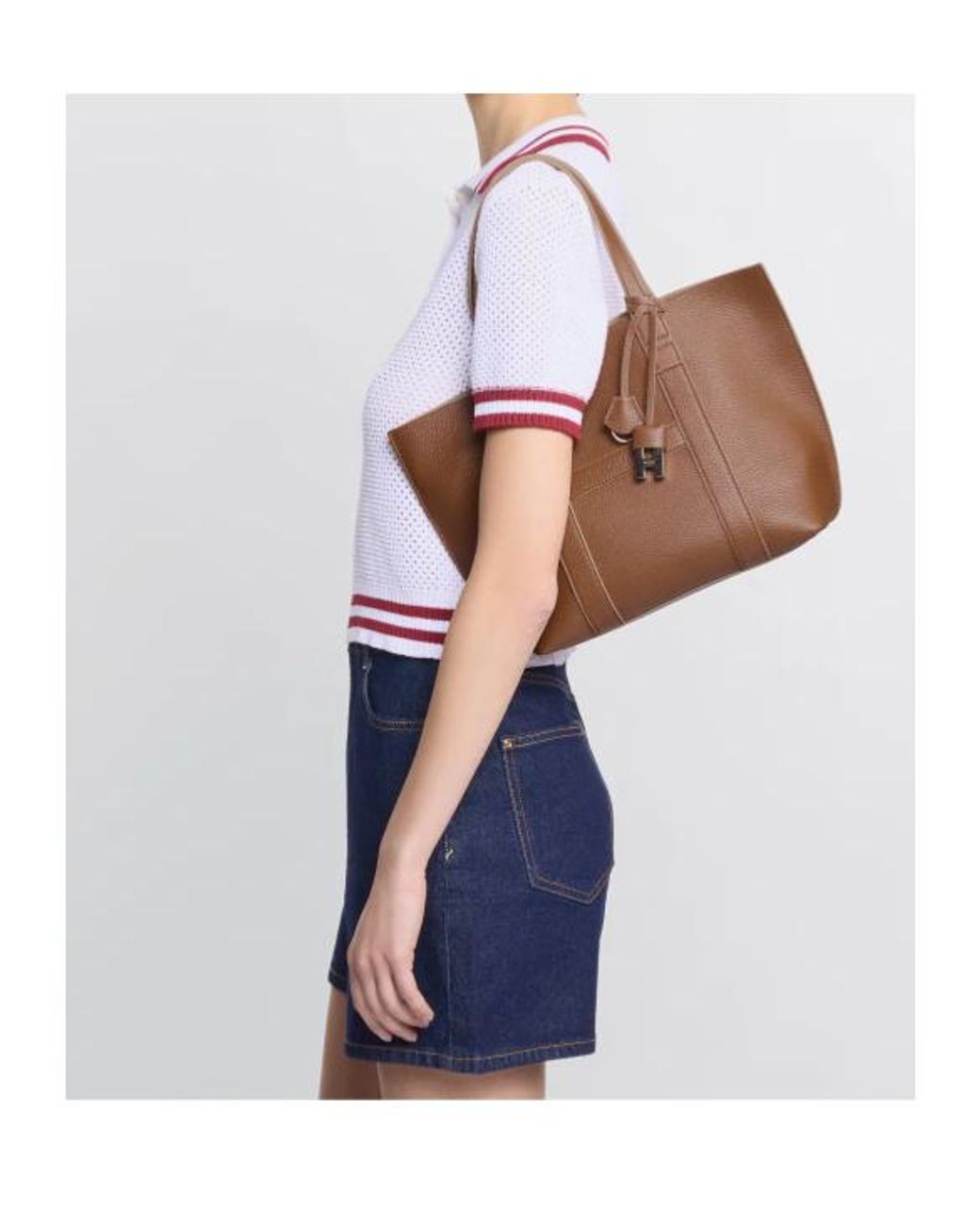 Hogan Brown Logo Embossed Top Handle Bag