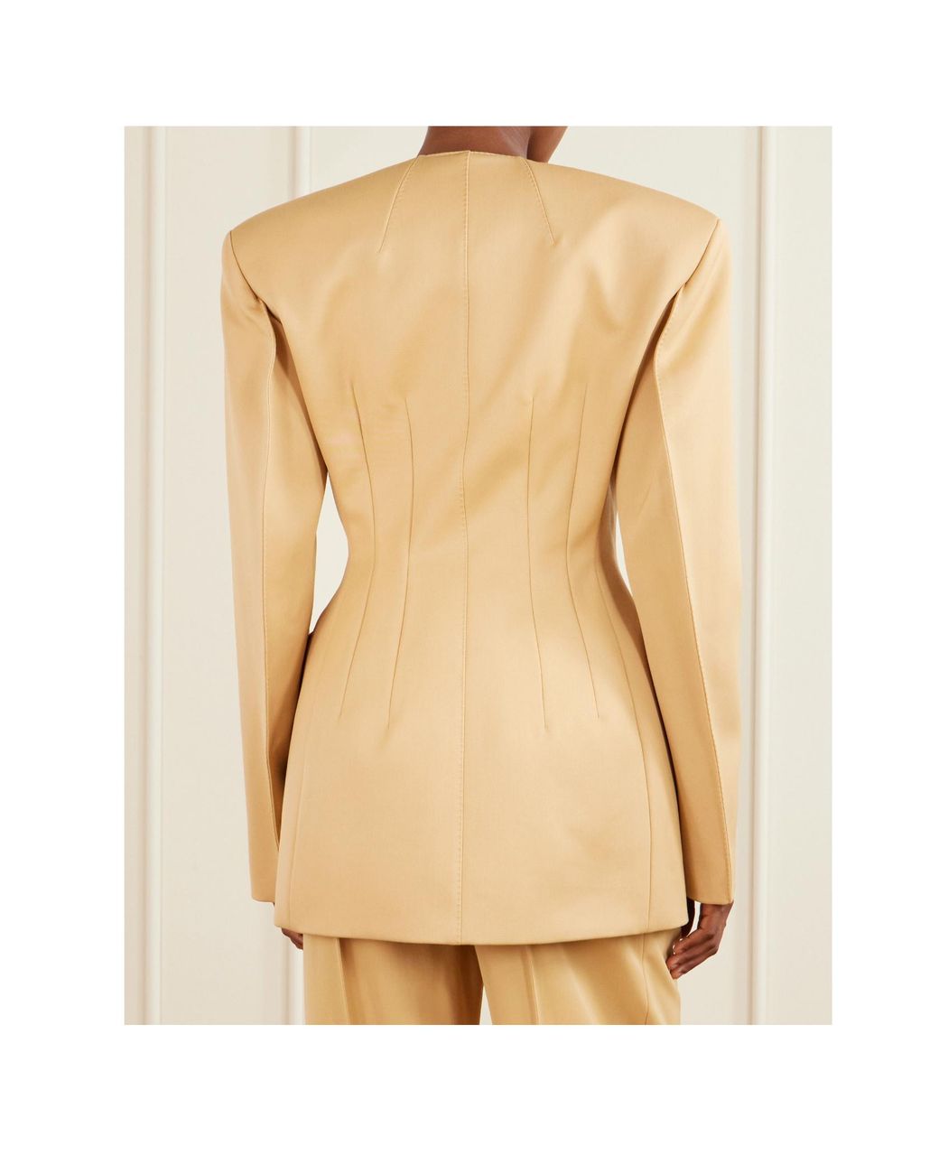 Wardrobe NYC Natural Double-Breasted Long-Sleeved Suit Jacket