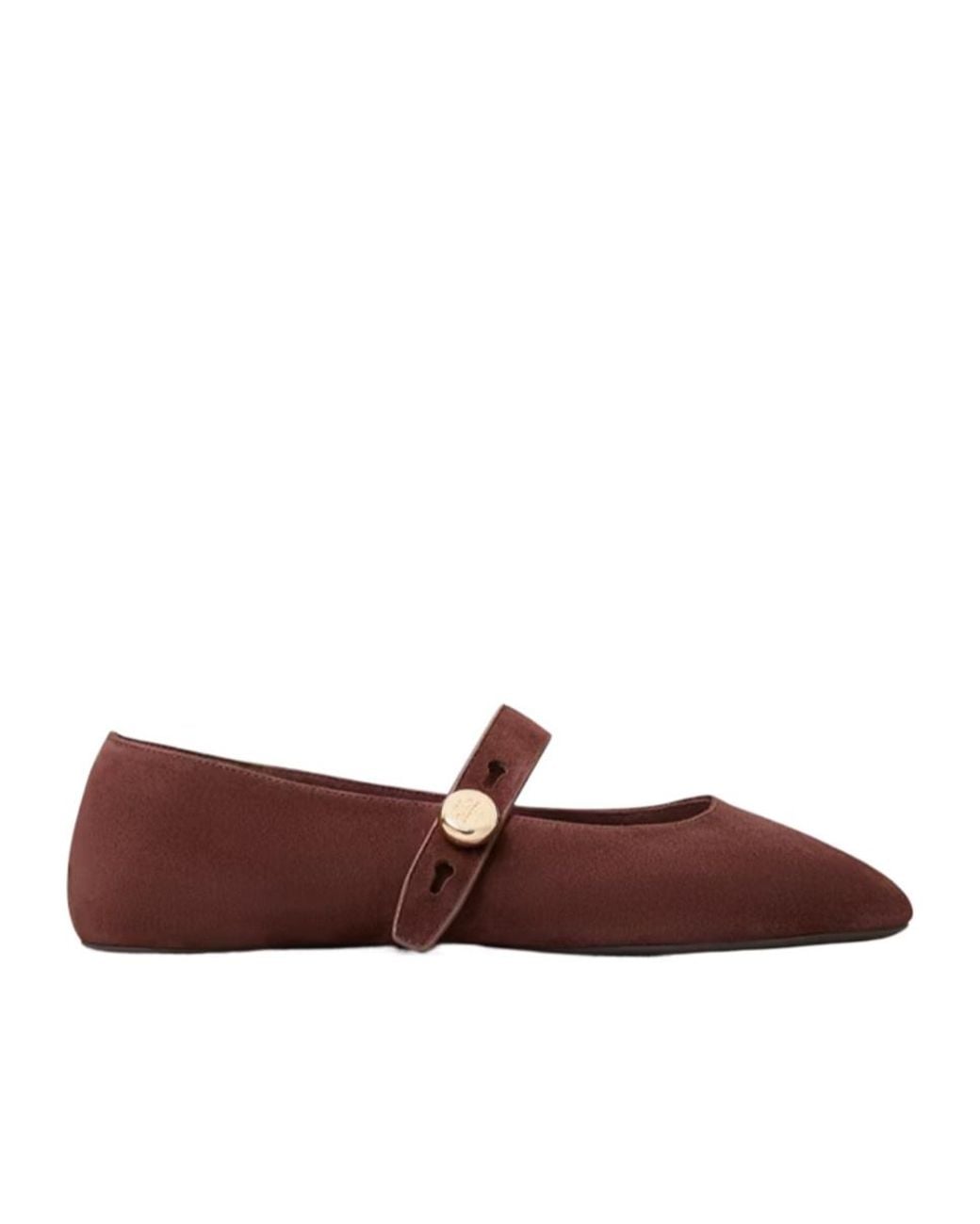 Tory Burch Brown Suede Logo-Button Ballet Flats