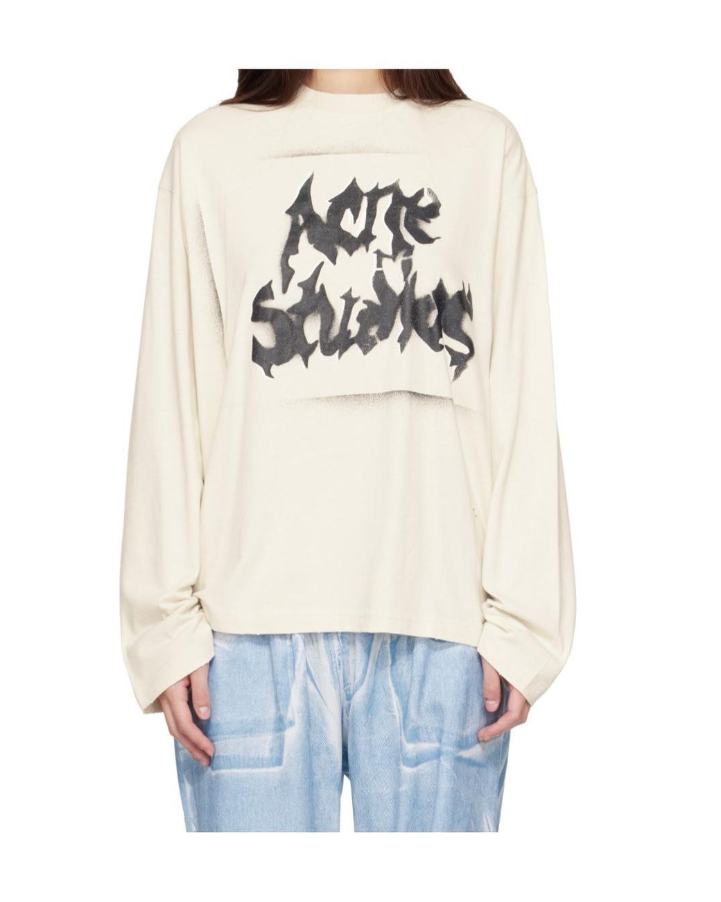 Acne White Logo-Print Distressed T-Shirt