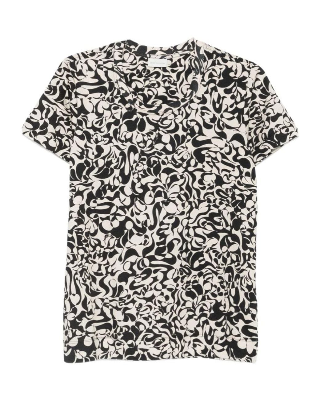 Dries Van Noten Black Crewneck Printed T-Shirt for men