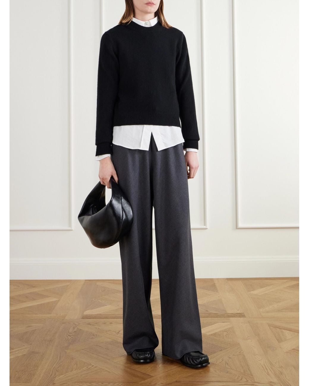 Maria McManus Gray Flannel Wide-Leg Pants